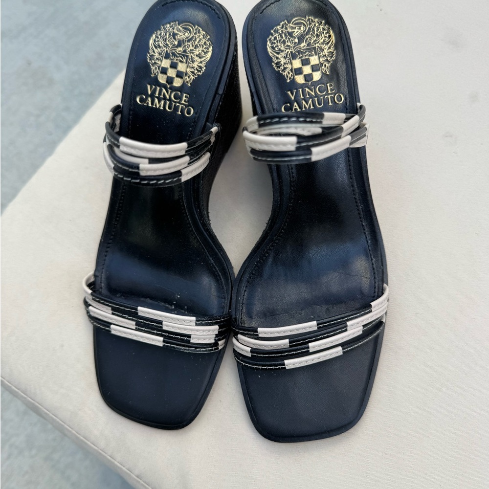 Vince Camuto Black Wedge Sandals - Picture 2 of 11